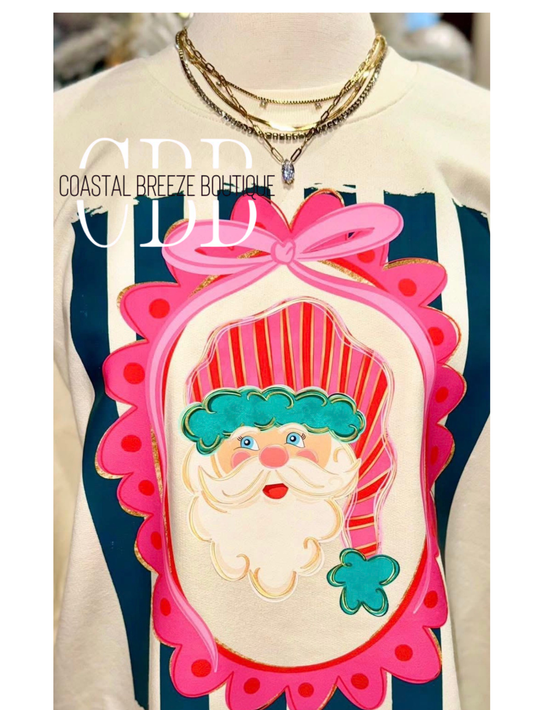 COQUETTE STRIPE SANTA CREWNECK