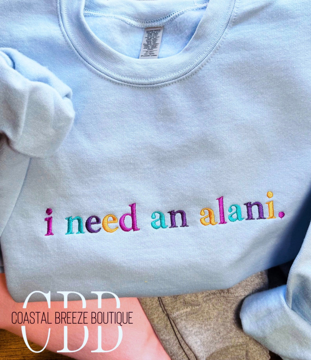 i need an alani. embroidered crewneck sweatshirt